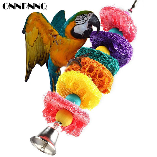 Funny Bird Toys for Parrots and Cockatiels Natural Loofah Swing with Bell