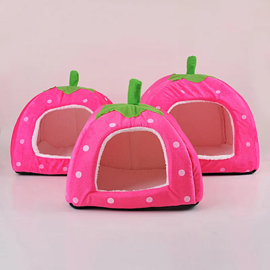 Soft Cat House Foldable Leopard Strawberry Shape Lovely Dog Bed Warm Puppy Kitten Bed Tent Cute Pet Cat Dog Cave Nest