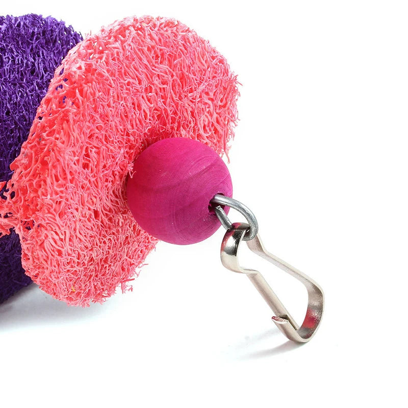 Funny Bird Toys for Parrots and Cockatiels Natural Loofah Swing with Bell