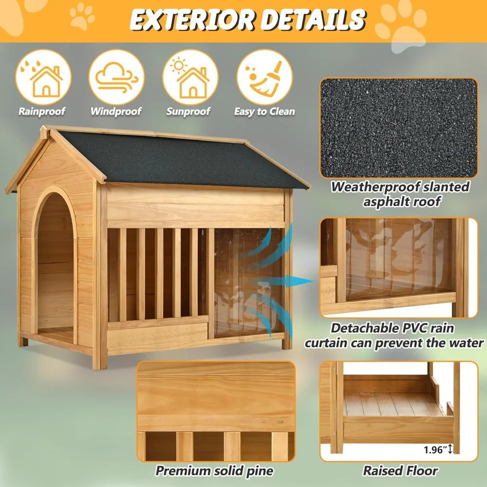 Outdoor Insulated Wooden Dog House for Winter Waterproof Shelter
