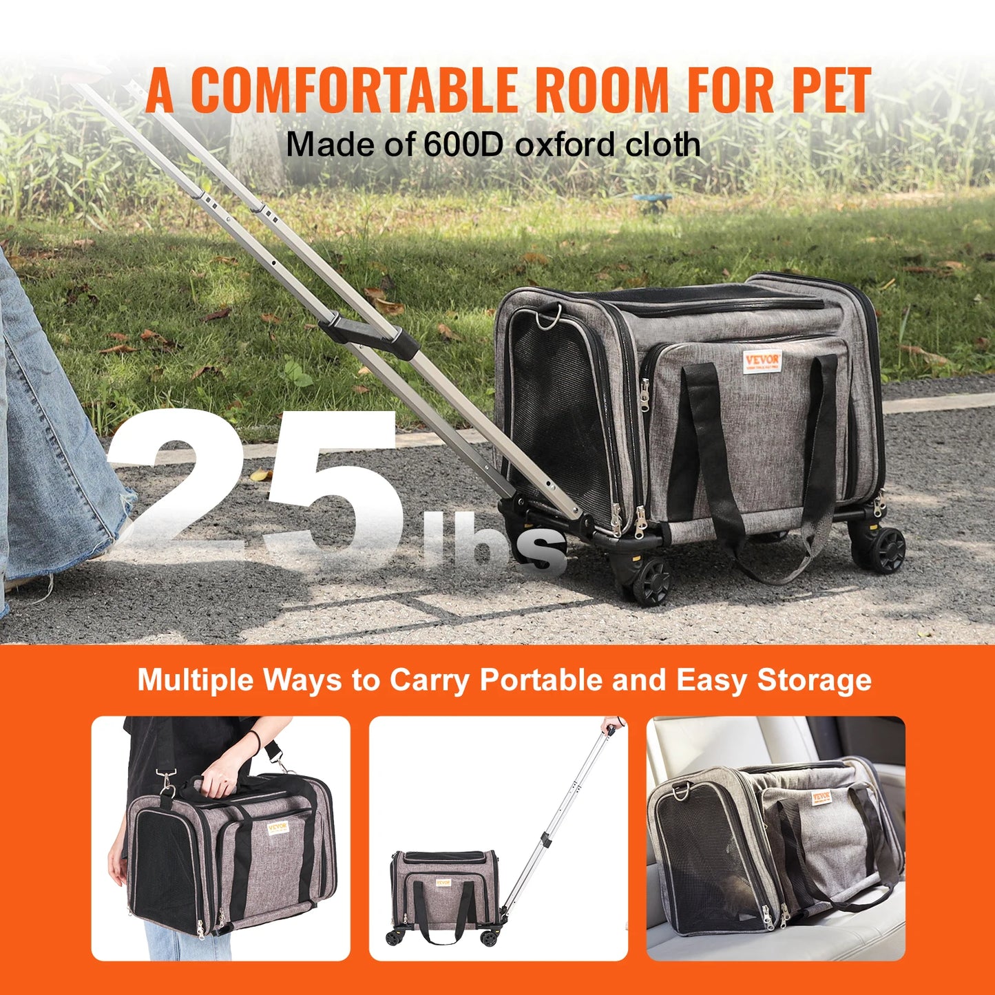 SucceBuy Pet Carrier Backpack for Cats and Dogs Breathable Travel with Wheels