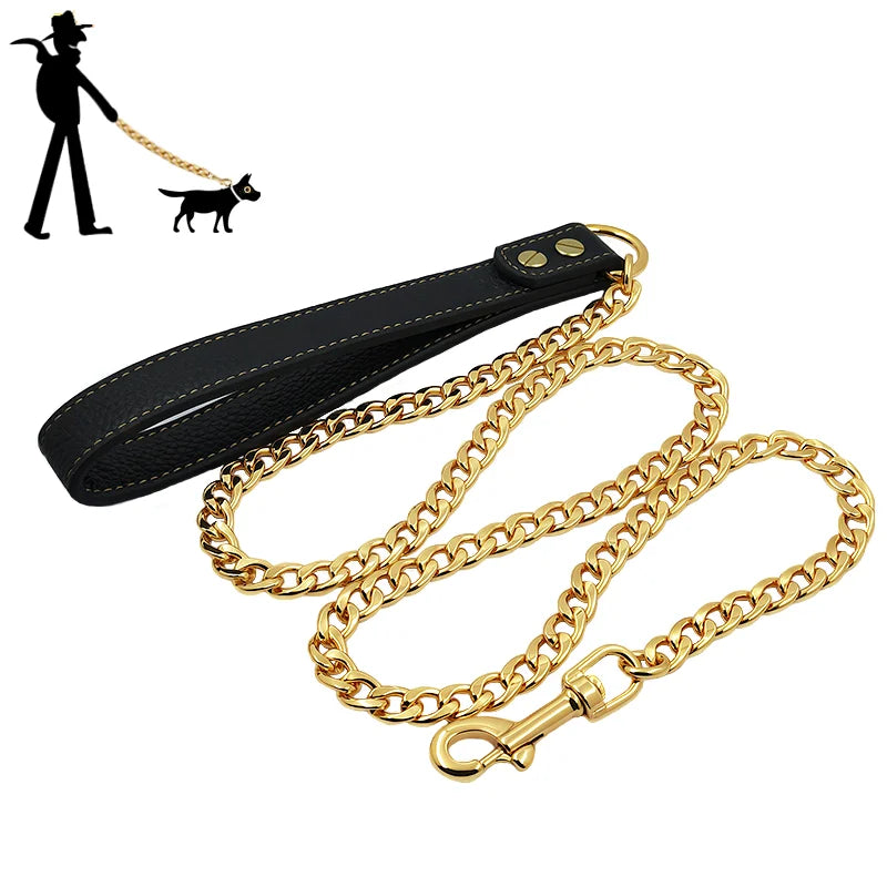 Gold Stainless Steel Weld Chain Dog Leash Heavy Duty For Small Medium Large Dogs