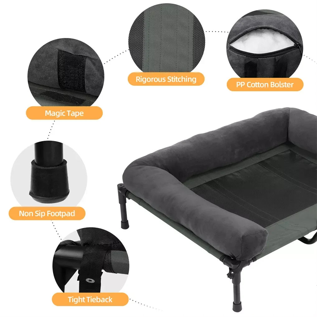 Outdoor Elevated Dog Bed Cooling Raised Mesh Lounger With Detachable Bolster