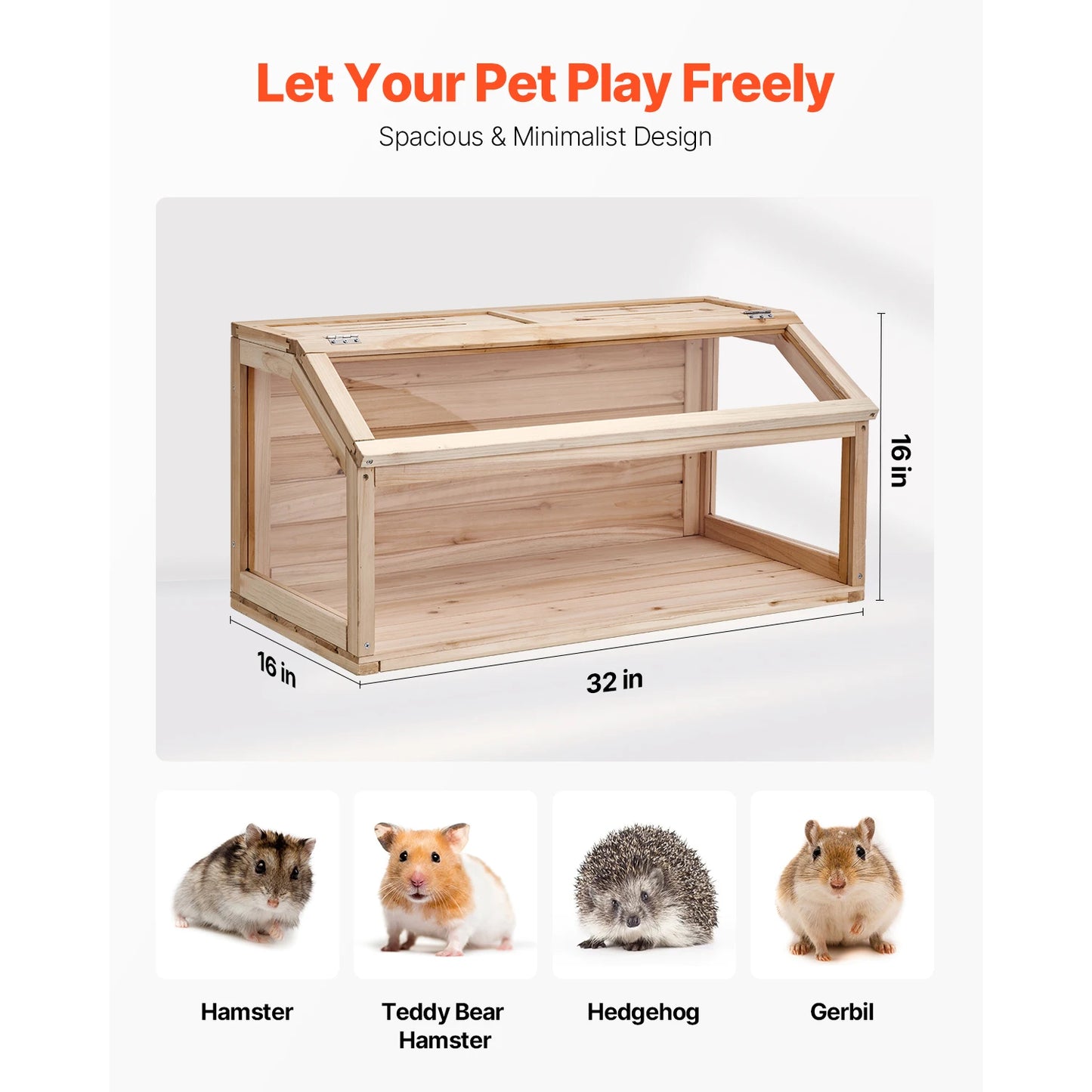 Wooden Hamster Cage With 270 Degree Viewing And Openable Top Ventilated Habitat