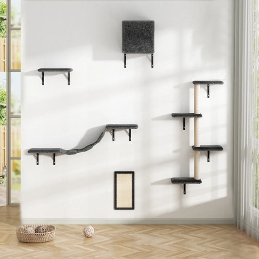 5 Piece Wall Mounted Cat Climber Set with Shelves and Scratching Posts