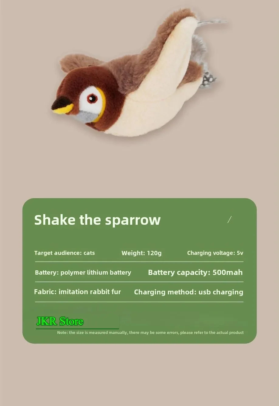 Catnip Interactive Squeaky Plush Bird Toy USB Rechargeable for Cats