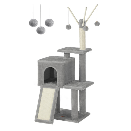 Feandrea 46.5 Inch Cat Tree Multi Level Plush Condo with Scratching Post and Ramp