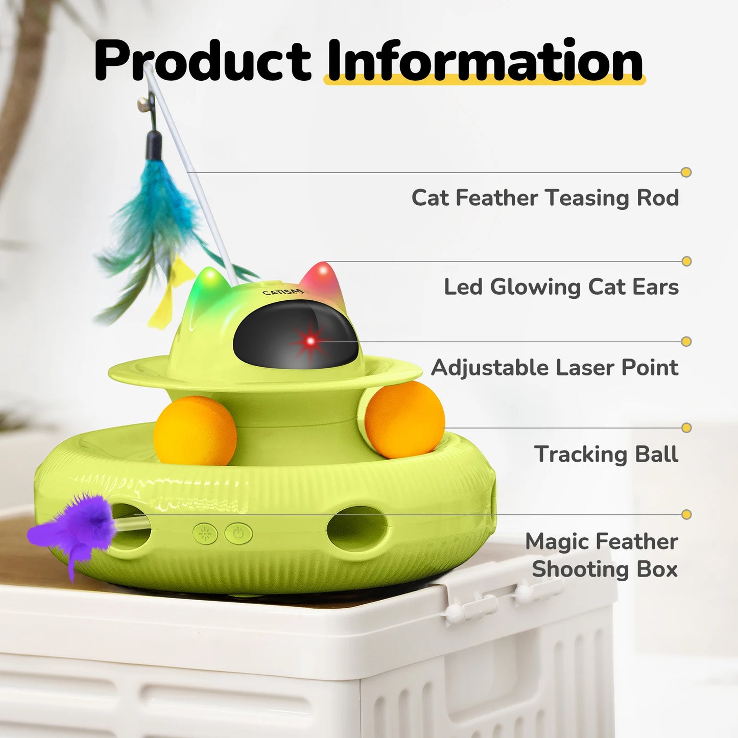 CATISM Upgraded Magic Box Cat Teaser Toy with Feather Butterfly and Blue Ball