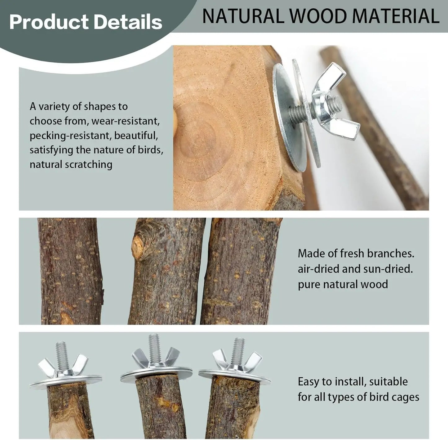 Natural Wood Bird Perches 8 Piece Multi Branch Cage Stand For Parakeets Budgies