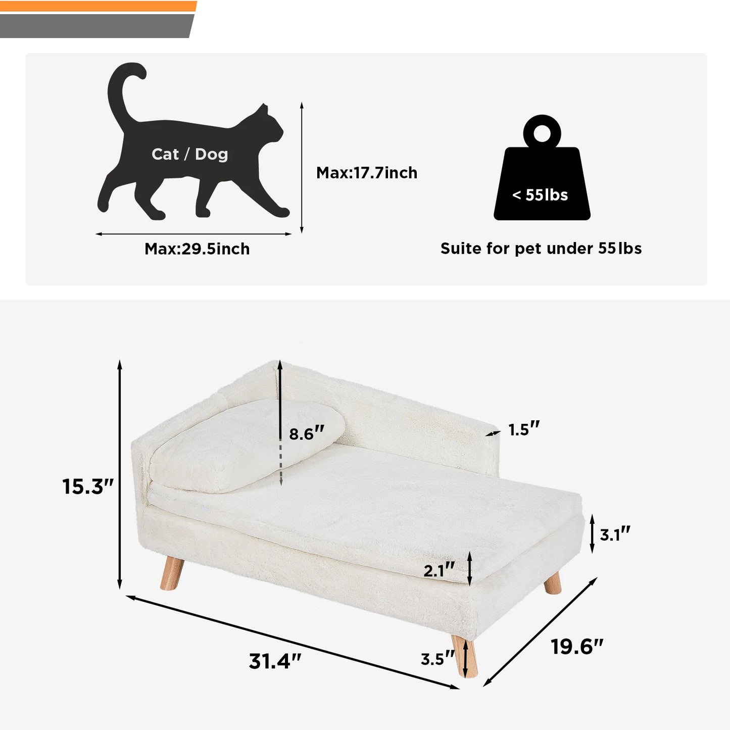 Elevated Nordic Pet Bed With Waterproof Pad And Wooden Legs For Small Dogs