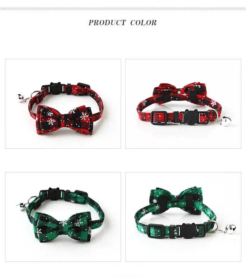 Christmas Bowknot Plaid Bell Collar for Cats and Small Dogs Adjustable Breakaway