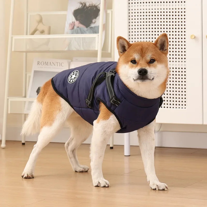Winter Warm Dog Jacket With Harness Waterproof Coat For Small To Large Dogs Cats