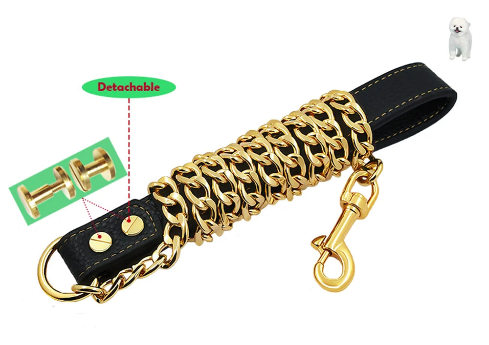 Gold Stainless Steel Weld Chain Dog Leash Heavy Duty For Small Medium Large Dogs