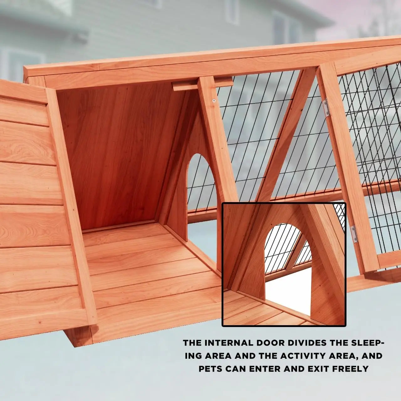 Outdoor Wooden Rabbit Hutch And Chicken Coop With Double Doors And Wire Mesh