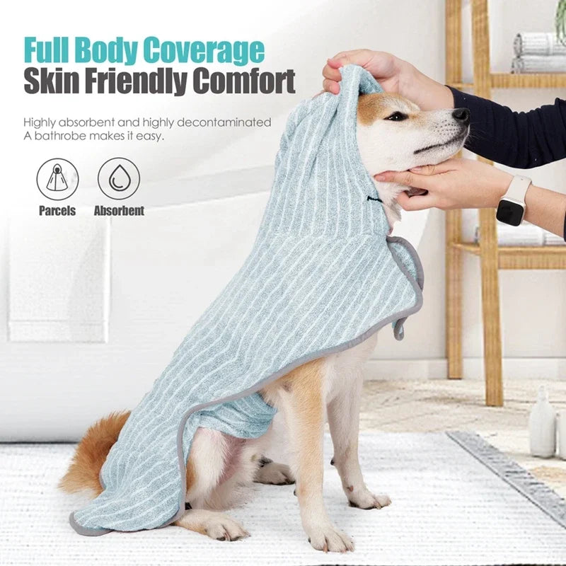 Pet Bathrobe Towel For Dogs And Cats Ultra Soft Water Absorbent Drying Robe