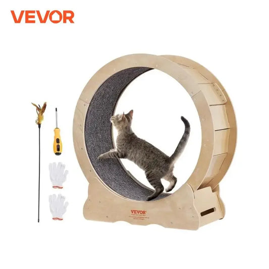 VEVOR Cat Exercise Wheel Natural Wood Treadmill with Detachable Carpet