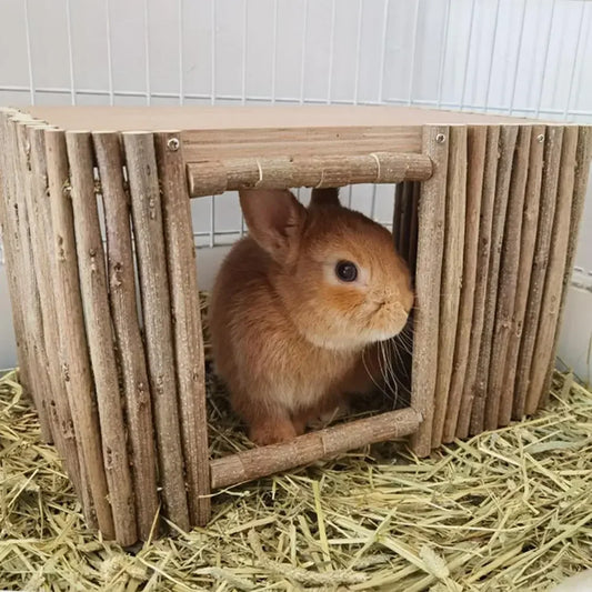 Handmade Natural Wood Rabbit Hamster House Weaving Hut for Small Pets