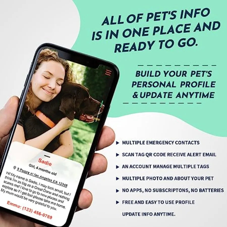 QR Code Stainless Steel Dog ID Tag With Engraved Profile And Email Alerts