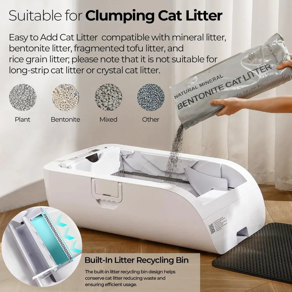 Open Top Self Cleaning Cat Litter Box With App Control Health Tracking