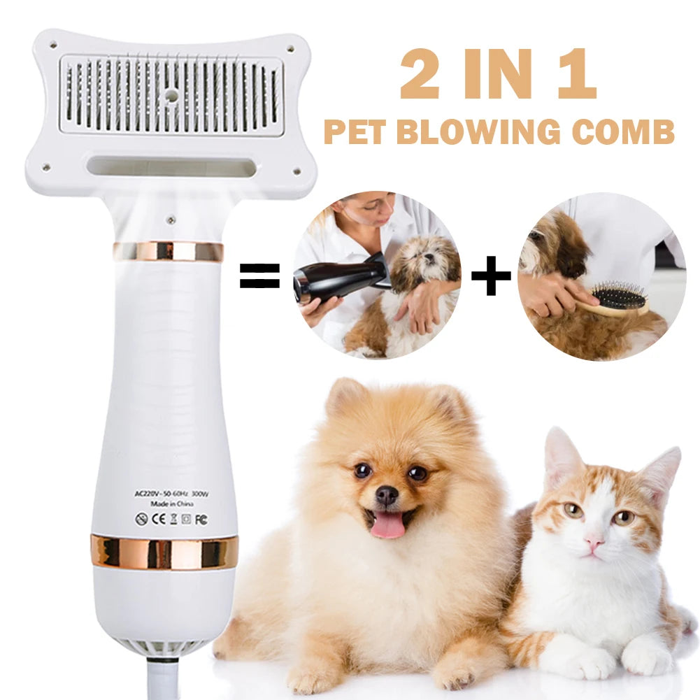 2 In 1 Dog Hair Dryer Comb Pet Grooming Tool With Adjustable Temperature