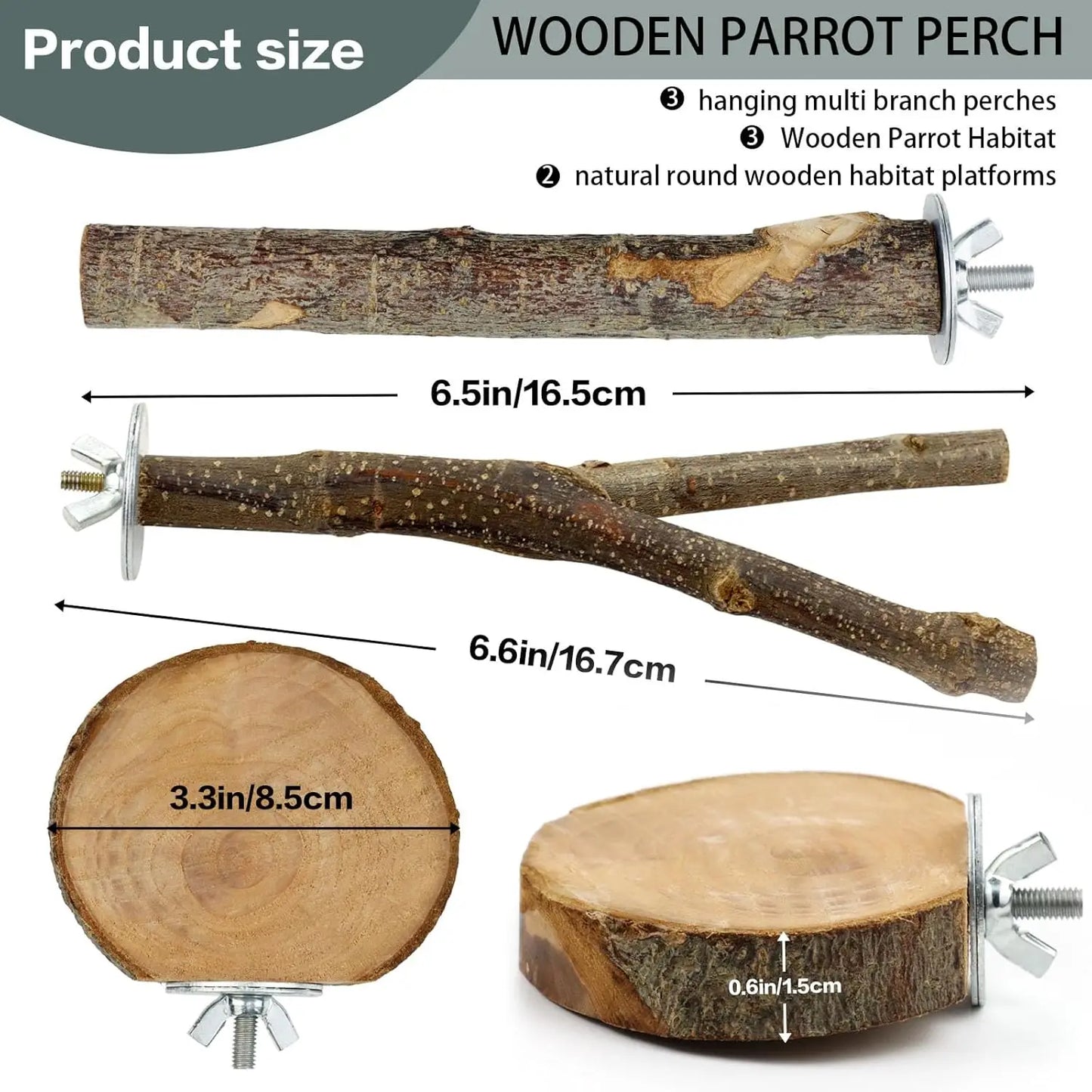 Natural Wood Bird Perches 8 Piece Multi Branch Cage Stand For Parakeets Budgies