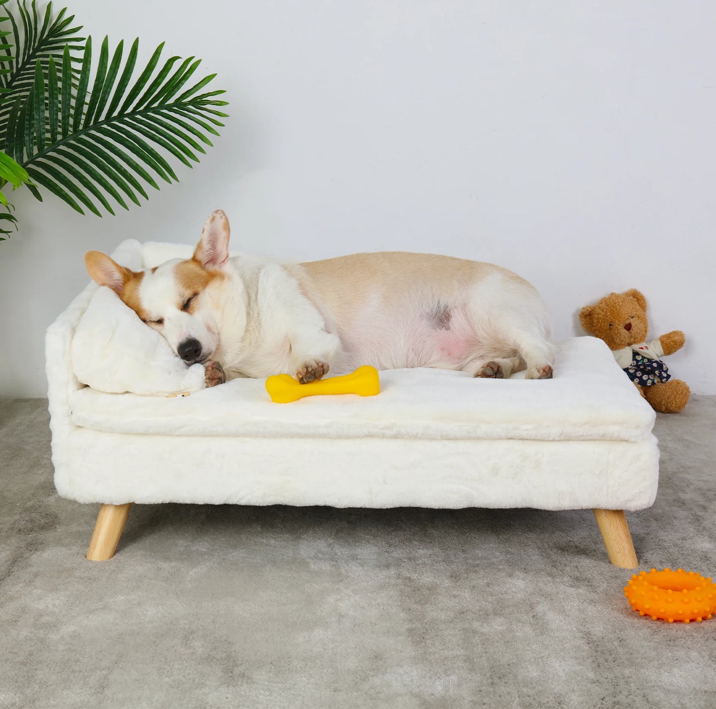Elevated Nordic Pet Bed With Waterproof Pad And Wooden Legs For Small Dogs
