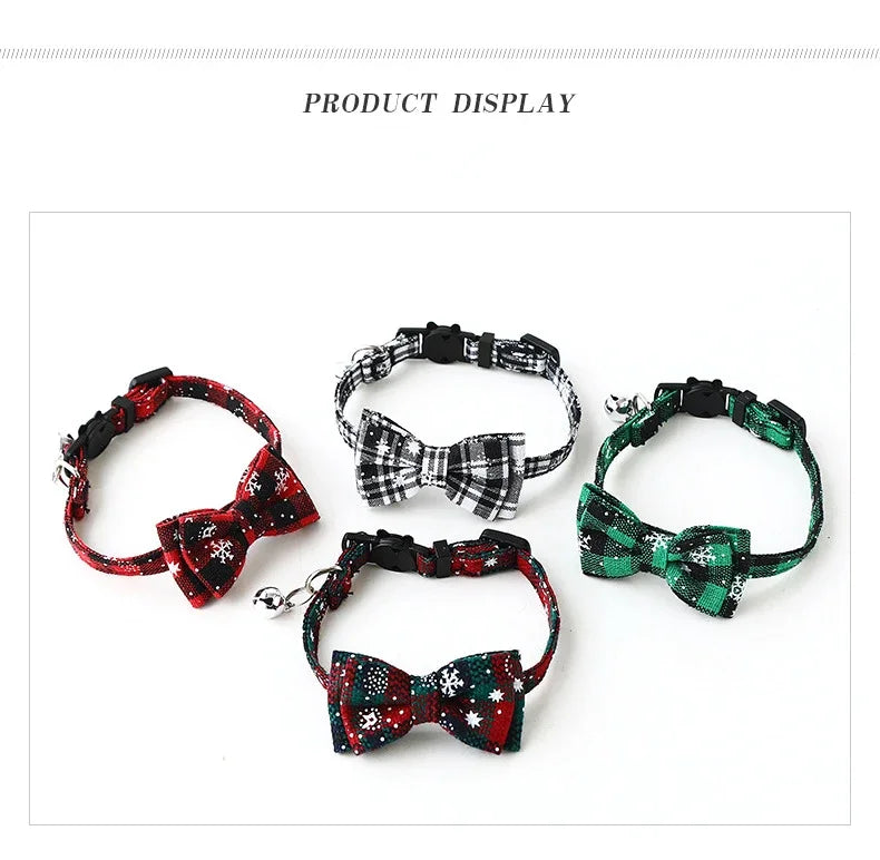 Christmas Bowknot Plaid Bell Collar for Cats and Small Dogs Adjustable Breakaway