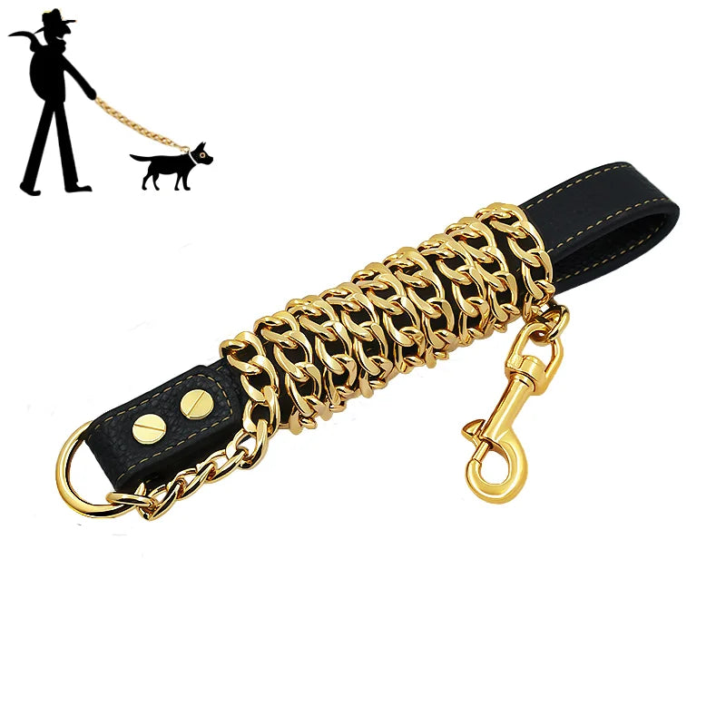 Gold Stainless Steel Weld Chain Dog Leash Heavy Duty For Small Medium Large Dogs