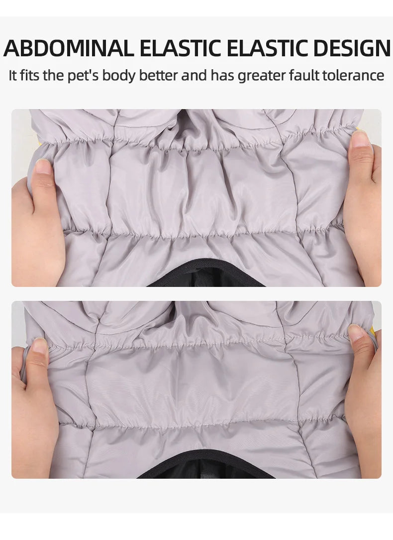 Warm Reflective Puffer Dog Coat For Large Dogs With Built In Harness Vest