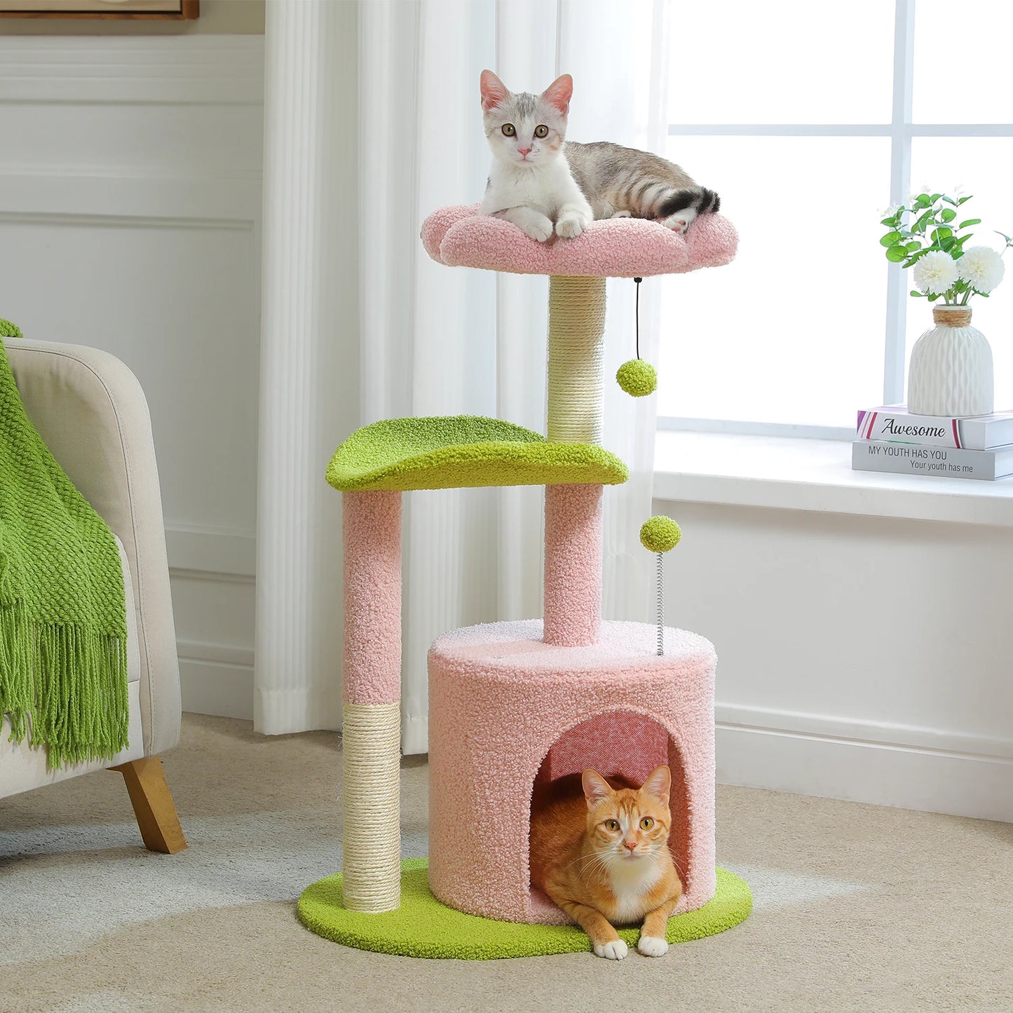 Flower Cat Tree For Indoor Cats With Sisal Scratching Post Plush Perches