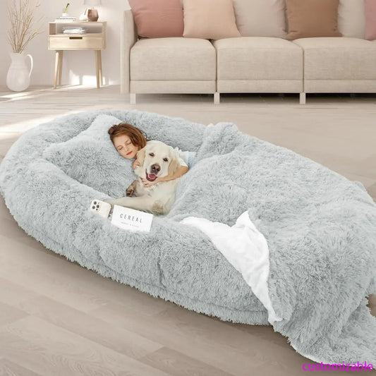 Giant Memory Foam Human Dog Bed 71x45x12 Oversize Washable With Plush Pillow