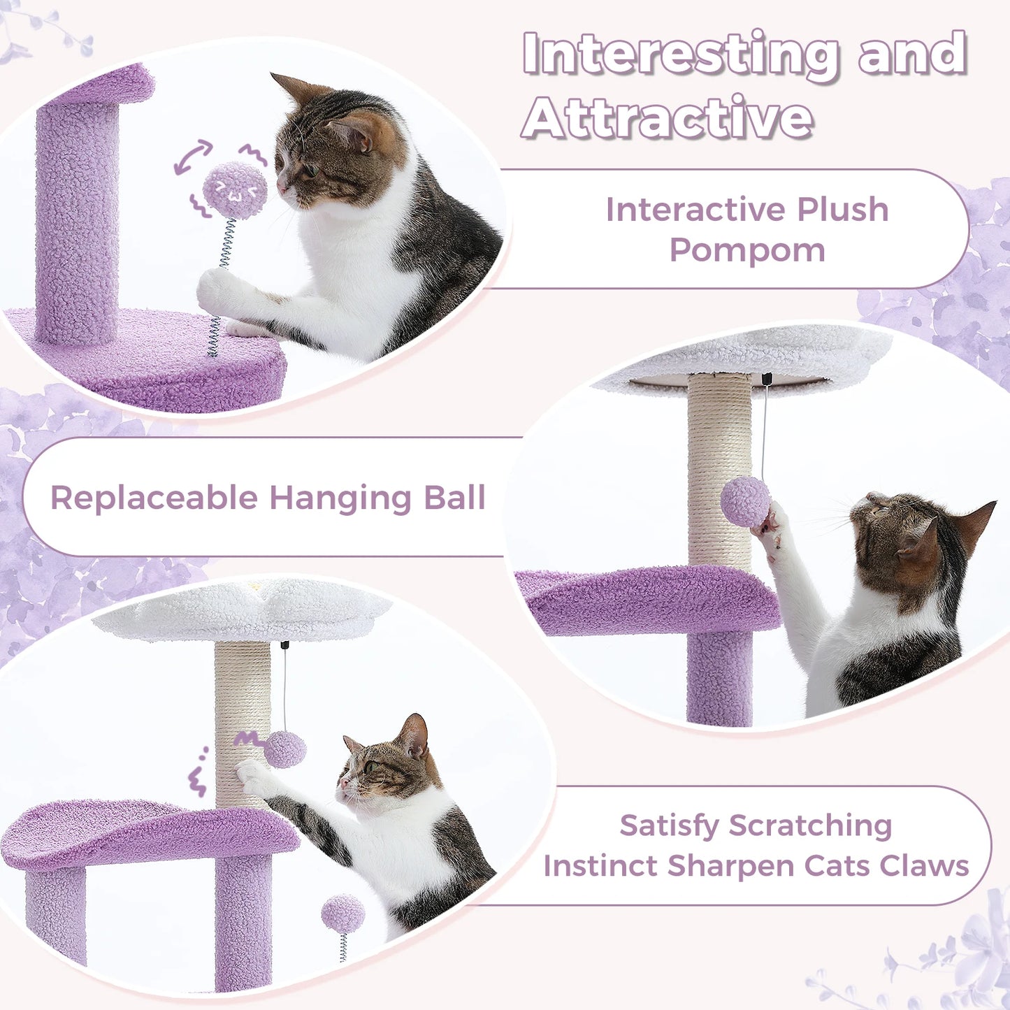 Flower Cat Tree For Indoor Cats With Sisal Scratching Post Plush Perches