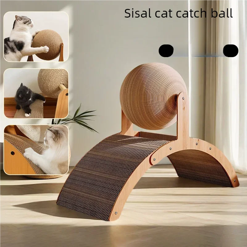 Wooden Cat Scratching Ball 2in1 Sisal Scratch Board Wear Resistant Paw Toy