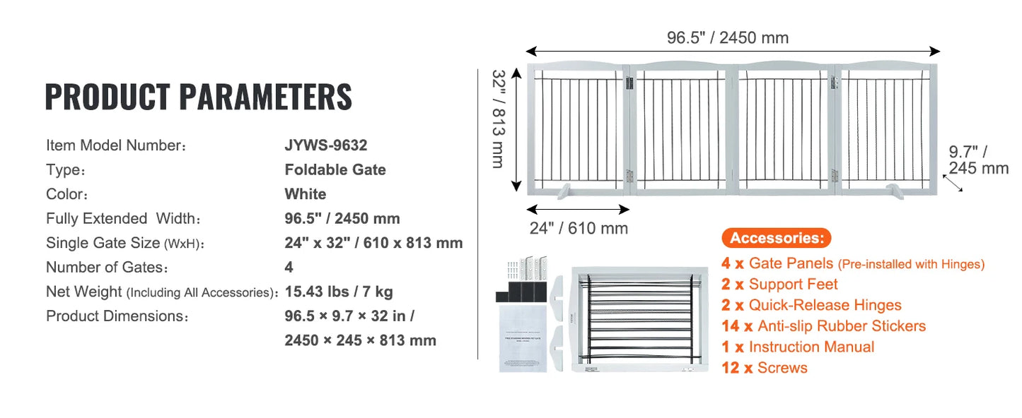 SucceBuy Free Standing 3 Panel Dog Gate for Narrow Passages Foldable Barrier