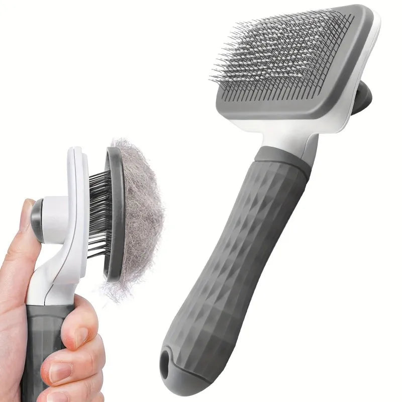 Ergonomic Self Cleaning Pet Brush With Round Tip Needles For Dogs And Cats 20cm