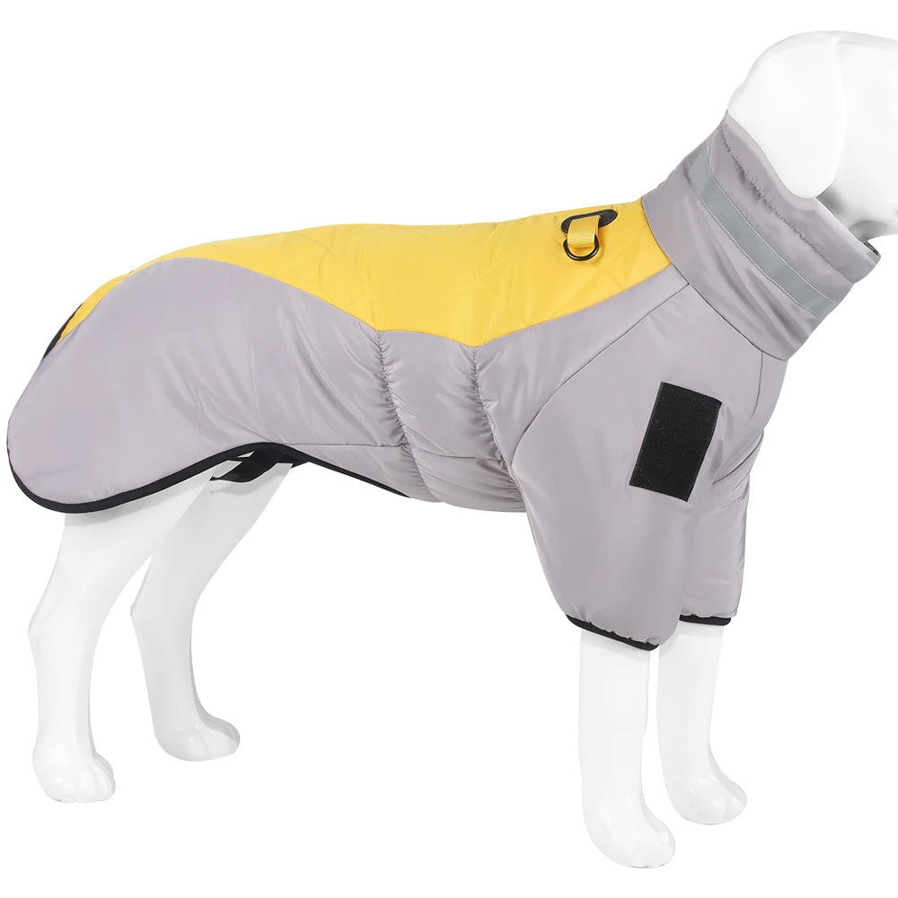 Warm Reflective Puffer Dog Coat For Large Dogs With Built In Harness Vest