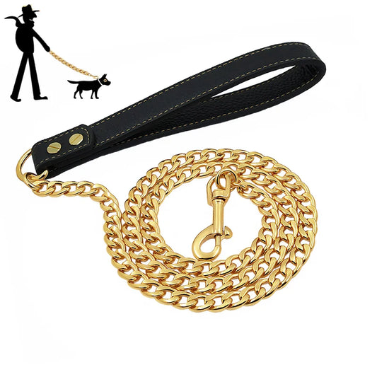 Gold Stainless Steel Weld Chain Dog Leash Heavy Duty For Small Medium Large Dogs