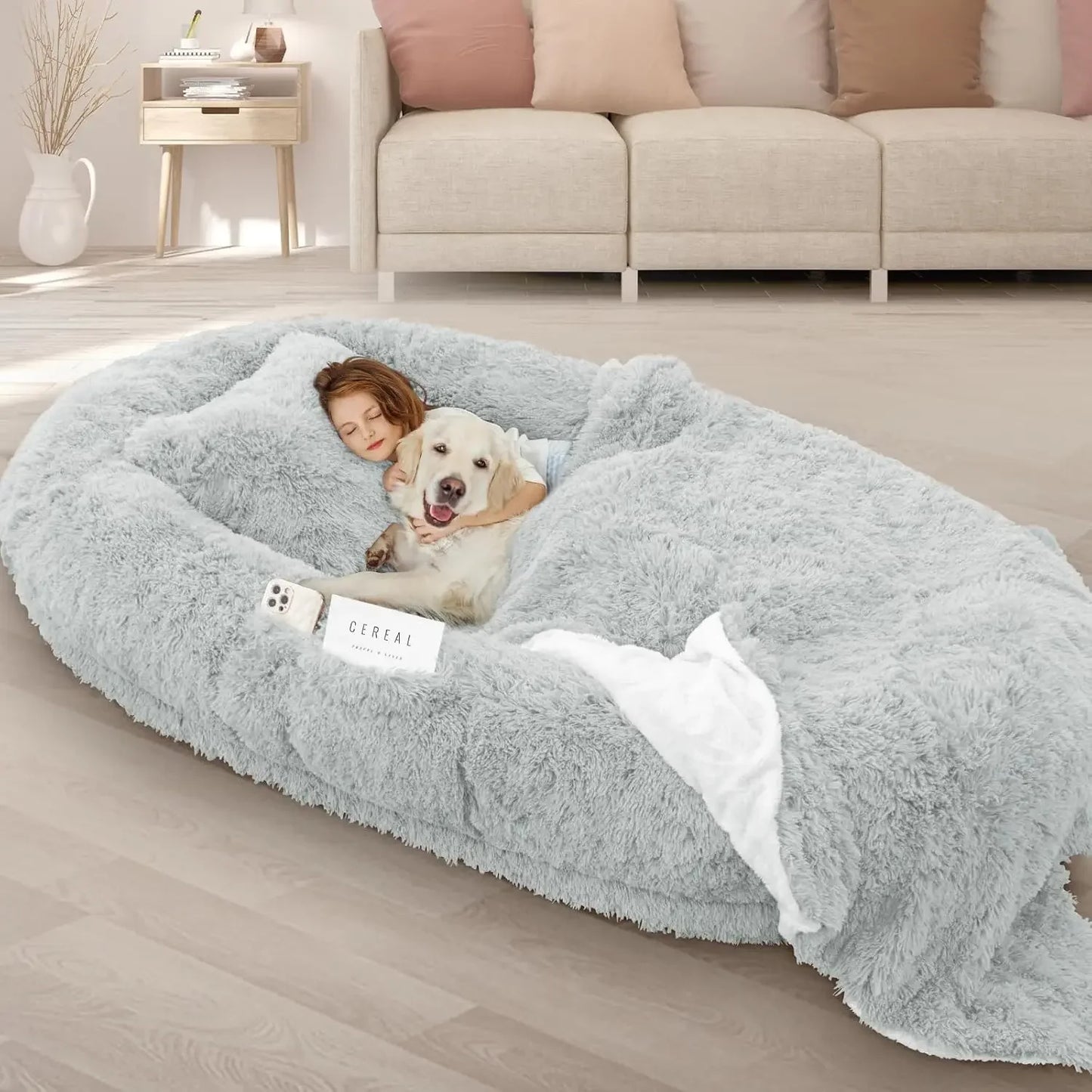 Giant Memory Foam Human Dog Bed 71x45x12 Oversize Washable With Plush Pillow
