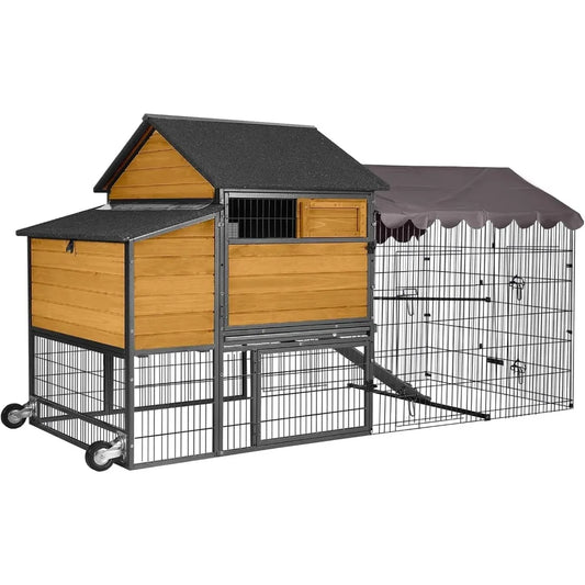 Chicken Coop 85" Super Large Mobile Chicken House with Strong Iron Frame Outdoor Poultry Cage with Nesting Box, Duck Coop,Water