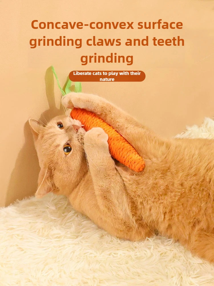 Carrot Shaped Cat Teething Toy With Hemp Rope Interactive Chew Toy