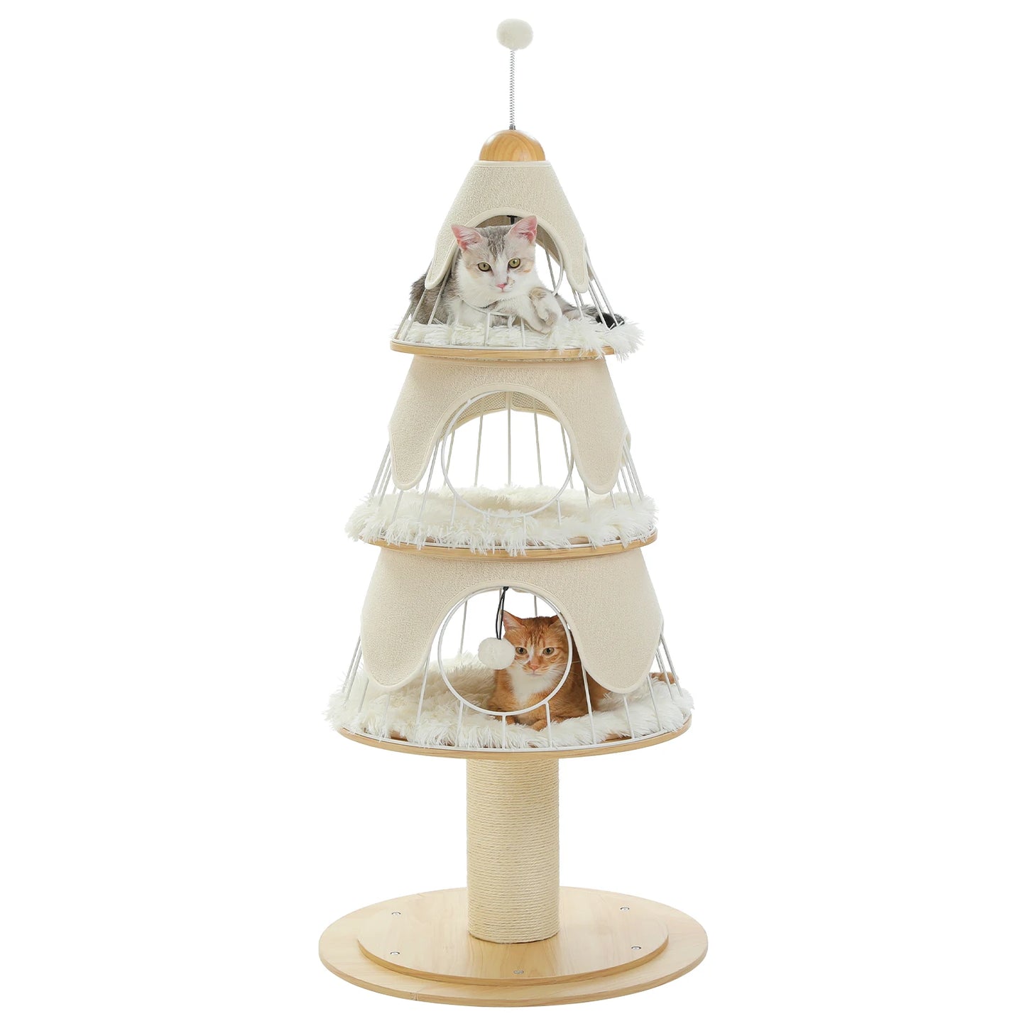 PAWZ Road Christmas Multi Level Cat Tree Tower With 3 Cozy Condos And Pompoms