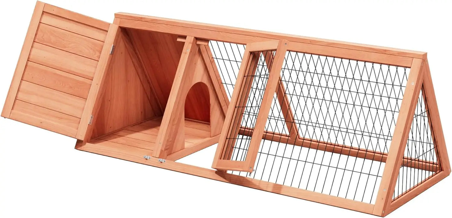 Outdoor Wooden Rabbit Hutch And Chicken Coop With Double Doors And Wire Mesh