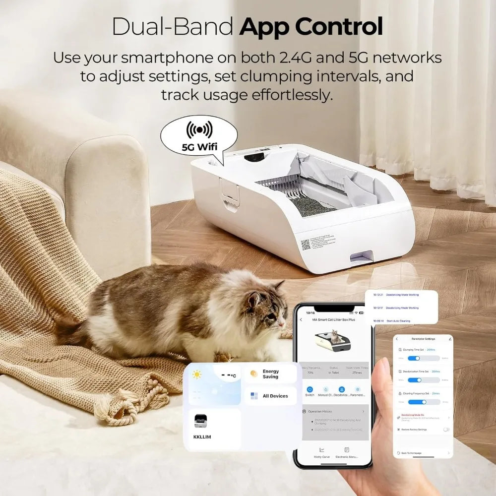 Open Top Self Cleaning Cat Litter Box With App Control Health Tracking