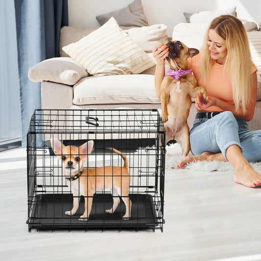 JHK 30 Inch Folding Single Door Wire Dog Cage With Leak Proof Pan For Indoor Outdoor