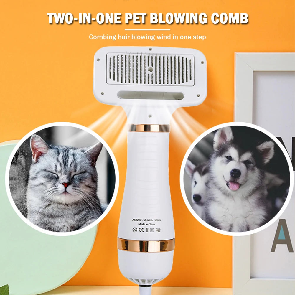 2 In 1 Dog Hair Dryer Comb Pet Grooming Tool With Adjustable Temperature