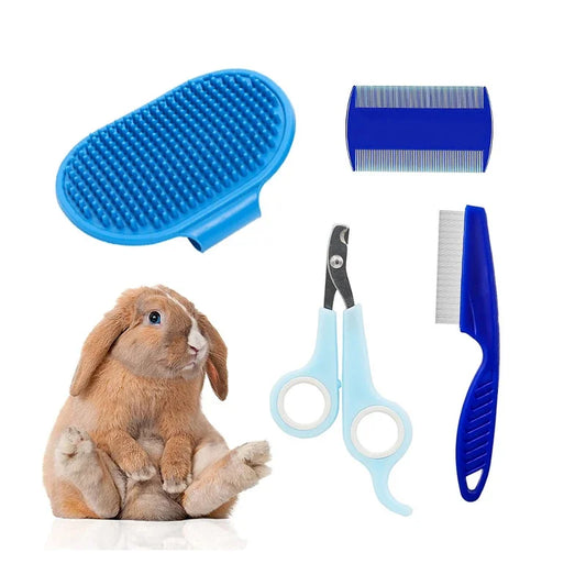 Rabbit Grooming Kit with Tear Stain Remover Combs and Nail Clipper for Bunnies