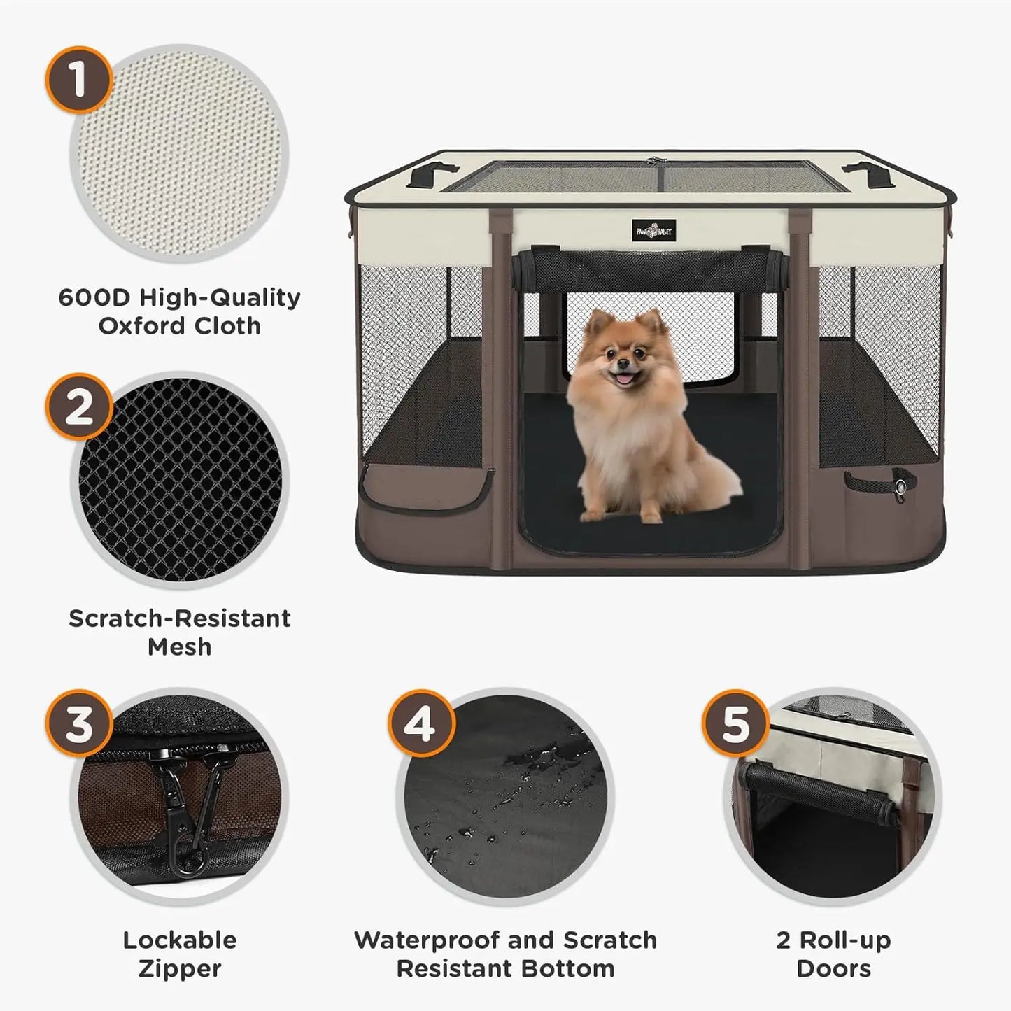 Foldable Waterproof Pet Playpen With Retractable Shade For Small Dogs And Cats