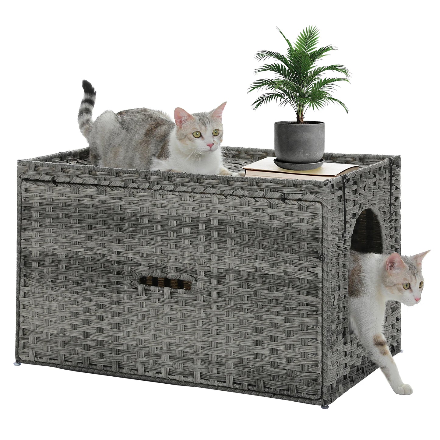 Rattan Cat Litter Box Enclosure With Taller Doorway And Flip Up Design