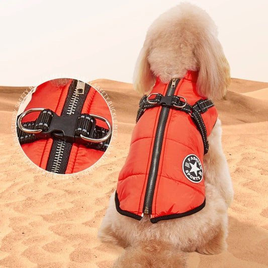 Winter Warm Dog Jacket With Harness Waterproof Coat For Small To Large Dogs Cats