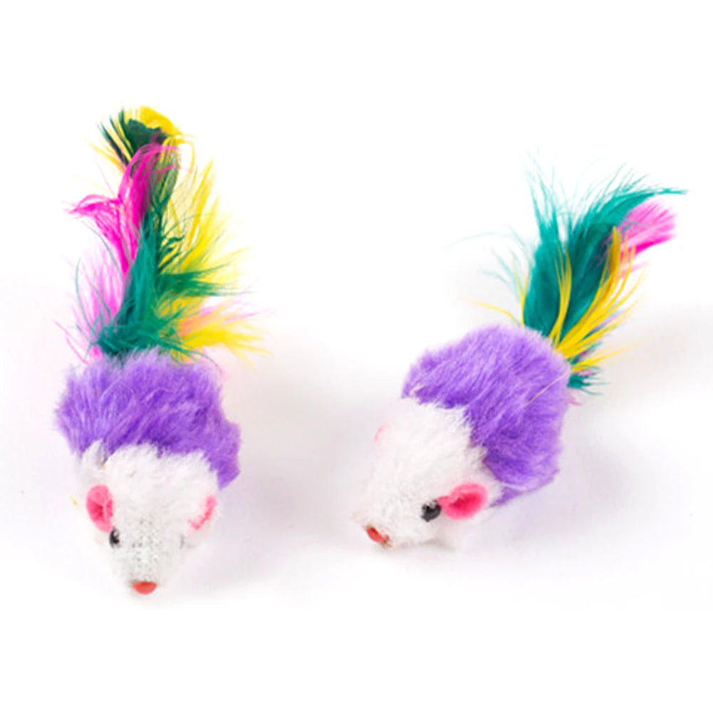 Plush Cat Toys Set 10 Pcs Feather Mice Rattle For Indoor Cats And Kittens